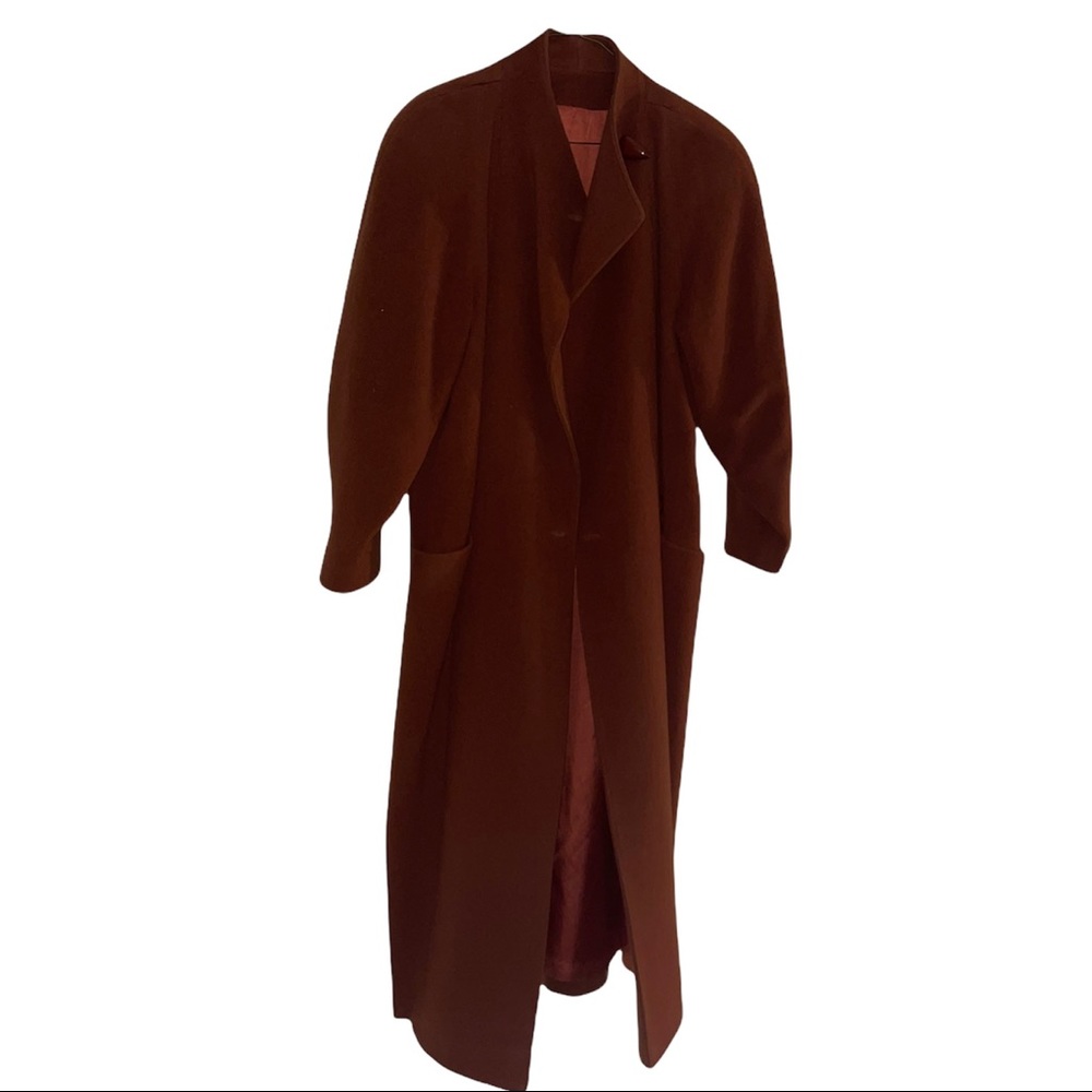 Vintage Heavy Dark Camel Wool Coat with Shoulder Pads.
